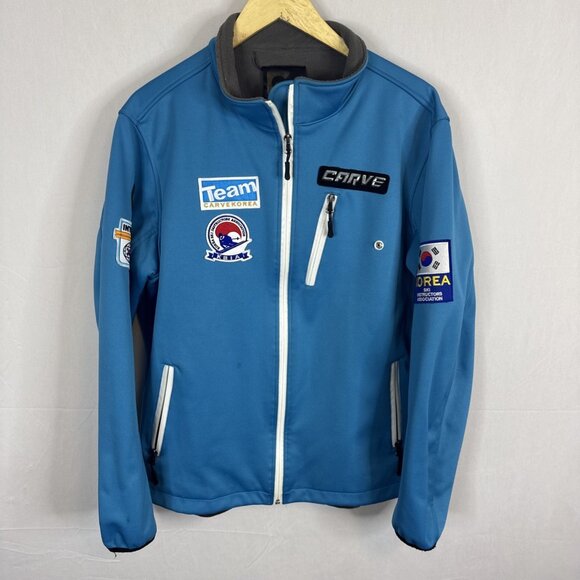 Carve Korea Ski Instructors Team Softshell Jacket Men’s XL Blue Patches - Picture 1 of 9